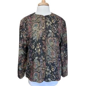 Vintage Women's 14 Whimsical Metallic Fall Paisley Tapestry Dressy Jacket Top
